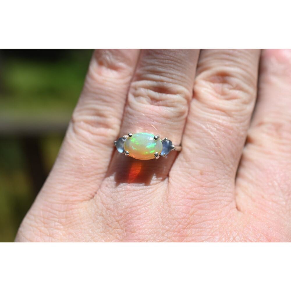 Opal and Montana sapphire rings unique opal jewelry for her birthday gift